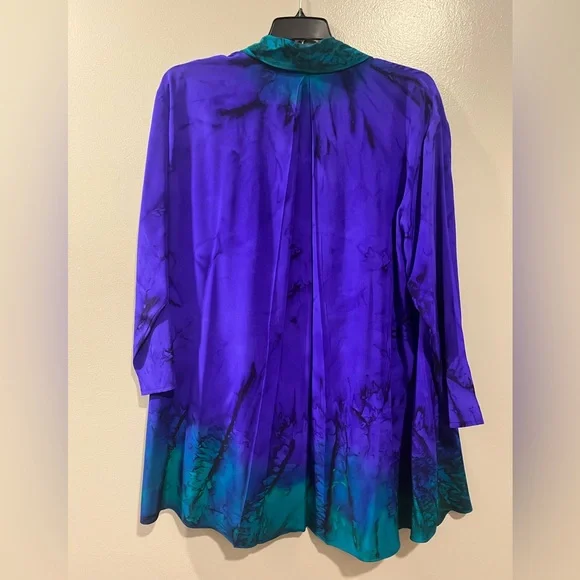 Silk Bijoux Wearable Art Kimono Jacket Top - Size XL Green, Blue and Purple - Picture 2 of 6